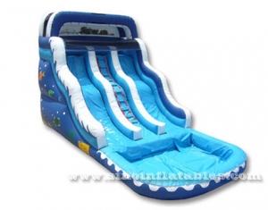 doble carril océano ondulado niños inflable del agua de la diapositiva con piscina