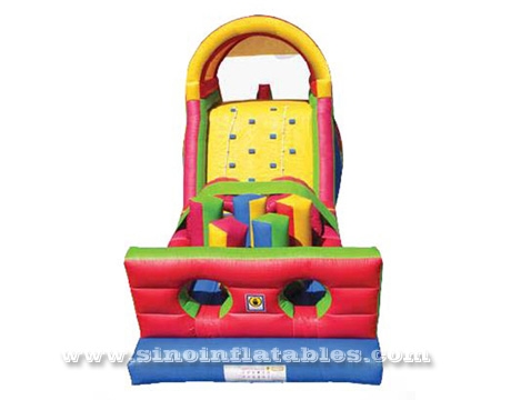 rainbow kids inflatable obstacle course with big slide