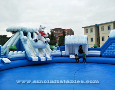 giant inflatable water park on land