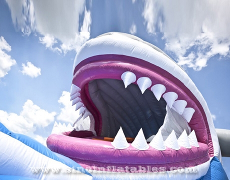 giant inflatable shark slide with mobile mouth