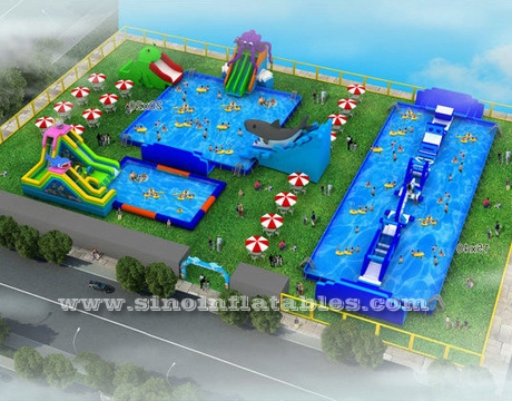 inflatable water park on land