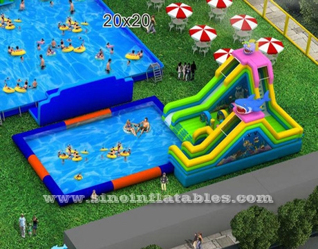 inflatable water park on land