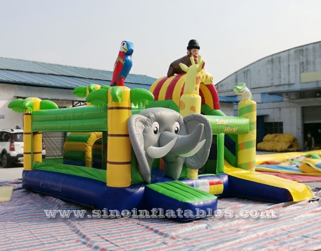 3in1 rainbow kids inflatable combo game with slide