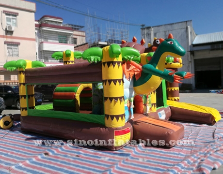 kids dino park inflatable bouncy castle with slide