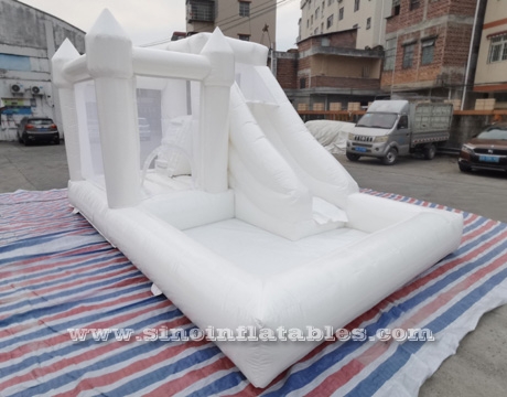 kids fun wedding white bouncy castle with slide and ball pit