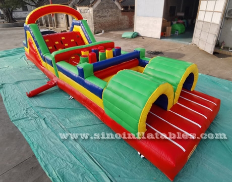 11 meters long kids rainbow inflatable obstacle course