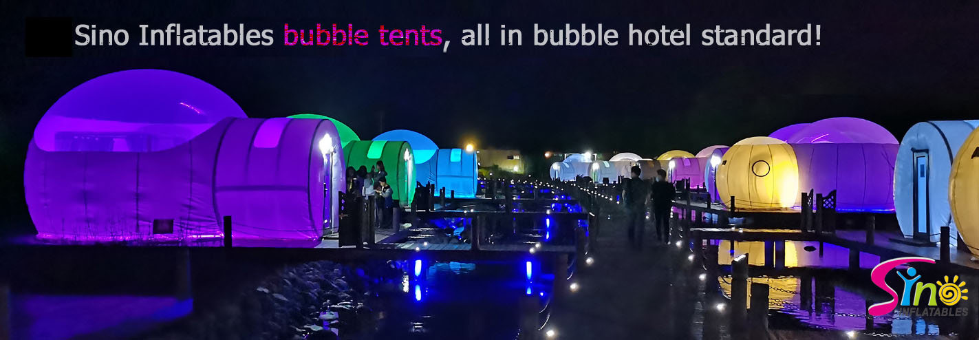 5m dome clear top inflatable lodge bubble hotel with steel frame tunnel for resort glamping from Sino Inflatables